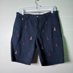 Polo Ralph Lauren Bedford Classic Navy Chino Shorts with Lighthouse Motif. Sz 32